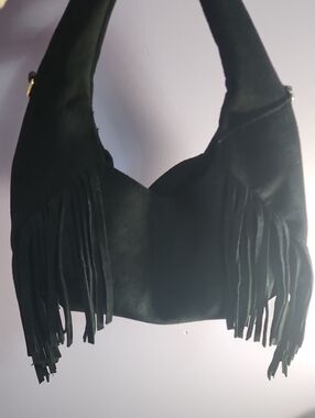 Black Suede Fringe Shoulder Bag Universal Thread 👜